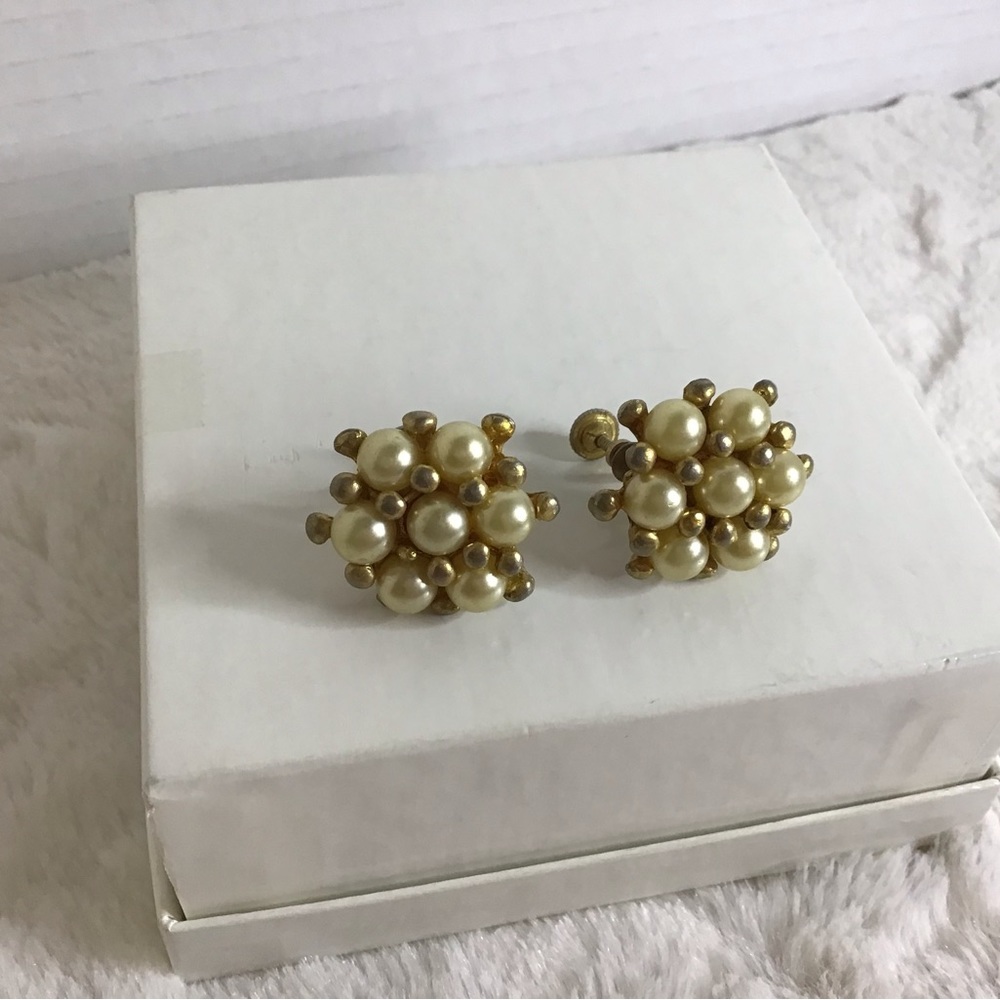 Vintage Faux Pearl Cluster Earrings